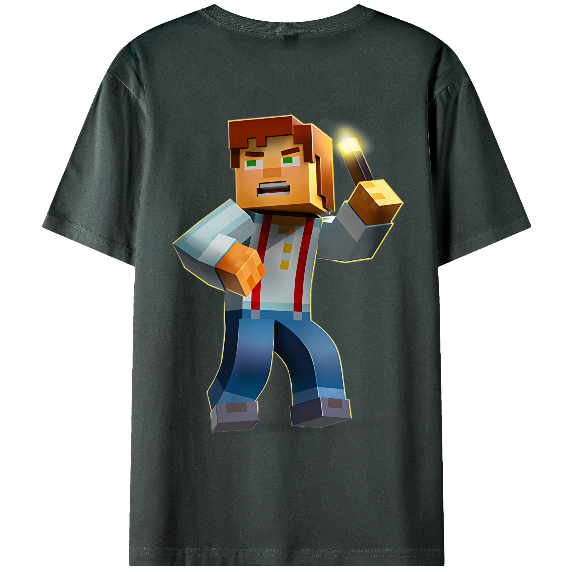 （画像用） マインクラフト ブロックの世界 Minecraft MC Block world 綿100％ メンズ半袖Tシャツ（バックプリント） 通気性